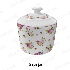 Floral Ceramic Sugar Pot - 300ml Food Container for Kitchen,Floral Ceramic Sugar Pot - 300ml Food Container for Kitchen