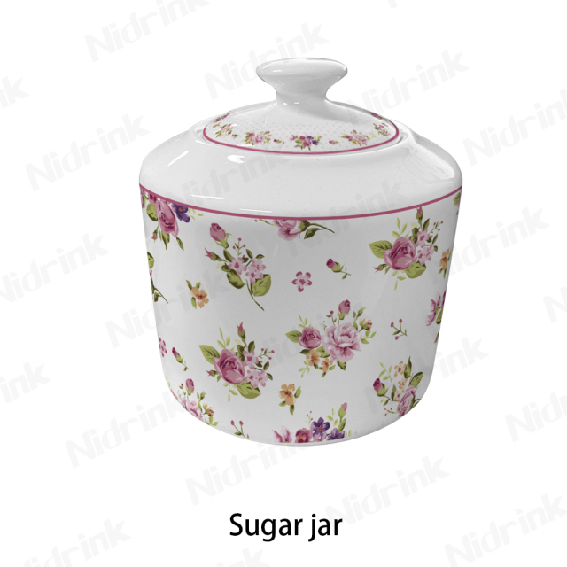 Floral Ceramic Sugar Pot - 300ml Food Container for Kitchen,Floral Ceramic Sugar Pot - 300ml Food Container for Kitchen