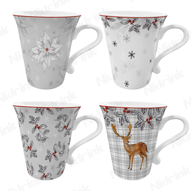 New Bone China Christmas Mug Set - 4pcs, 300ml Drink Cups,New Bone China Christmas Mug Set - 4pcs, 300ml Drink Cups