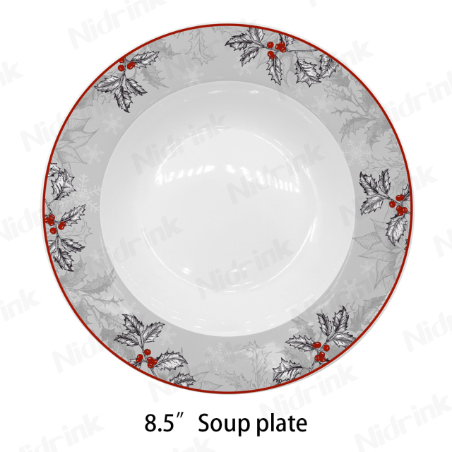 8.5" Christmas Snow & Leaf Soup Plate - 21.6cm for Food,8.5" Christmas Snow & Leaf Soup Plate - 21.6cm for Food