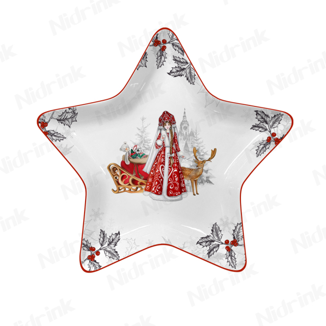 Snegurochka Christmas Five-pointed Star Sugar & Nut Plate,Snegurochka Christmas Five-pointed Star Sugar & Nut Plate
