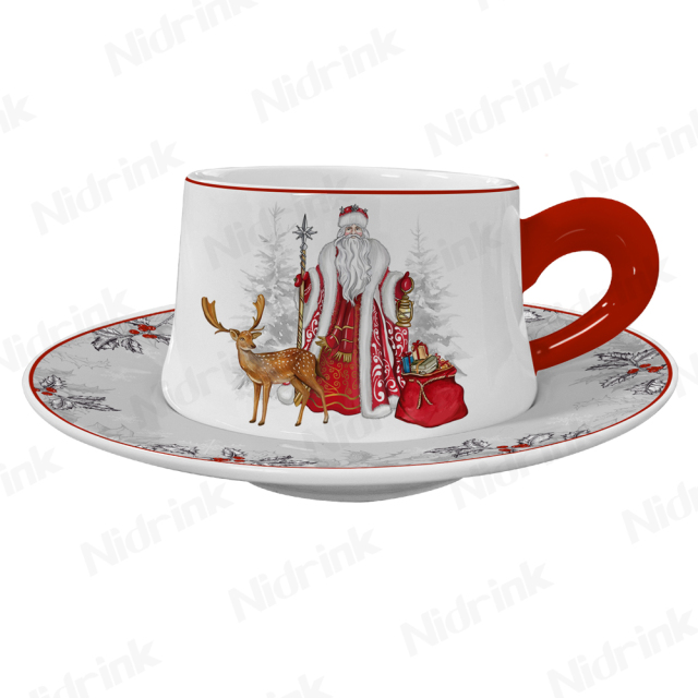 طقم أكواب قهوة وشاي جديد، كوب وصحن سيراميك سانتا كلوز، 300 مل,طقم أكواب قهوة وشاي جديد، كوب وصحن سانتا كلوز، 300 مل