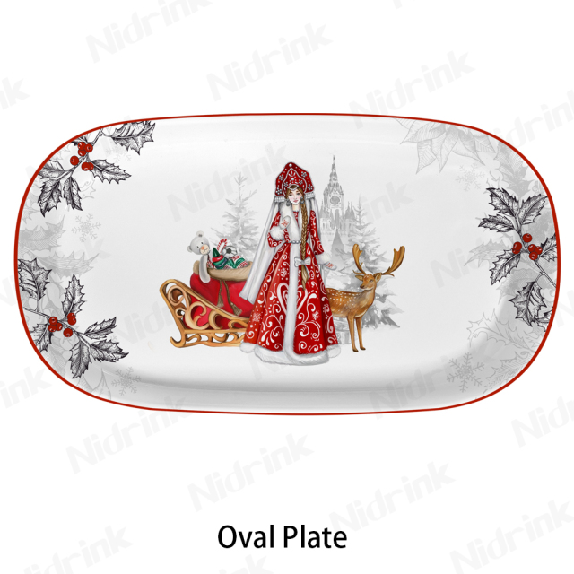 Рождественская овальная тарелка «Снегурочка» — большая для дома,Рождественская овальная тарелка «Снегурочка» — большая для дома