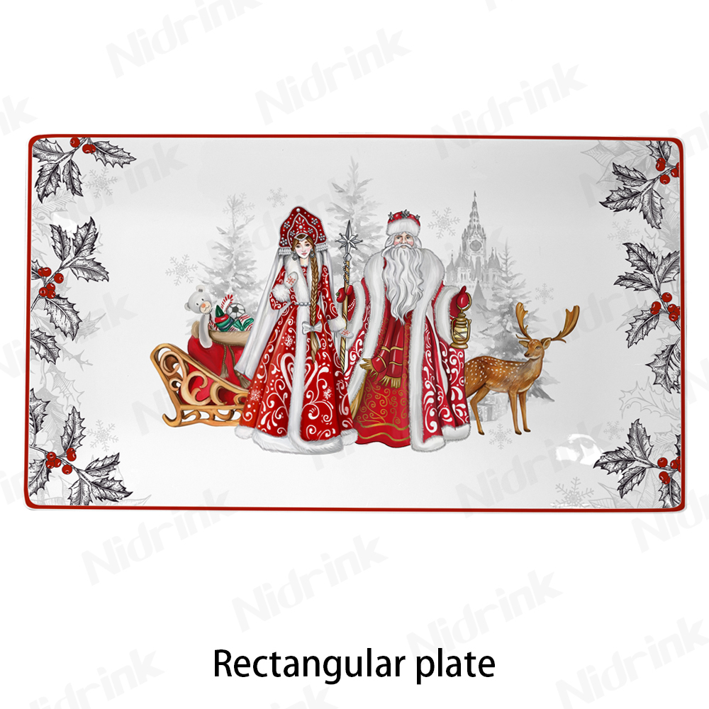 Santa Claus Snegurochka Christmas Rectangle Food Plate - Large,Santa Claus Snegurochka Christmas Rectangle Food Plate - Large