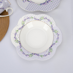 8.5" Pastoral Style Lavender Petal-Edged Soup Plate,8.5" Pastoral Style Lavender Petal-Edged Soup Plate