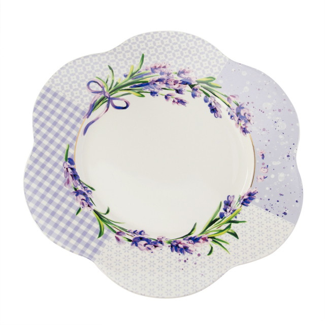 10.5" Pastoral Style Lavender Petal-Edged Ceramic Plate,10.5" Pastoral Style Lavender Petal-Edged Ceramic Plate