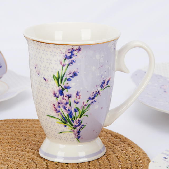 350ml Pastoral Style Lavender New Bone China Ceramic Goblet,350ml Pastoral Style Lavender New Bone China Ceramic Goblet