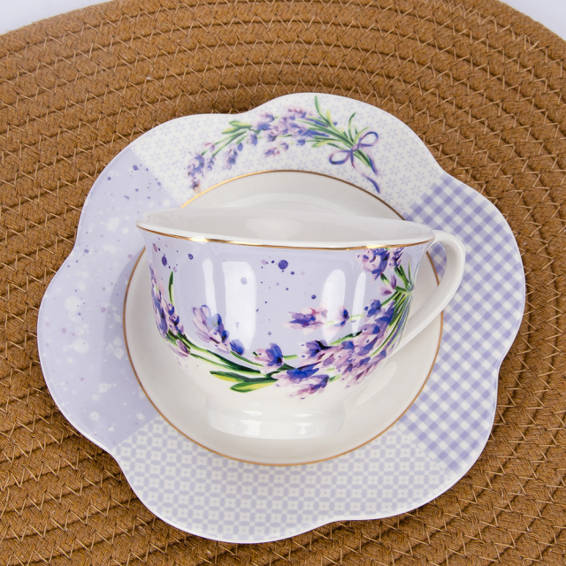 220ml Pastoral Style Lavender Ceramic Cup and Saucer Set,220ml Pastoral Style Lavender Ceramic Cup and Saucer Set
