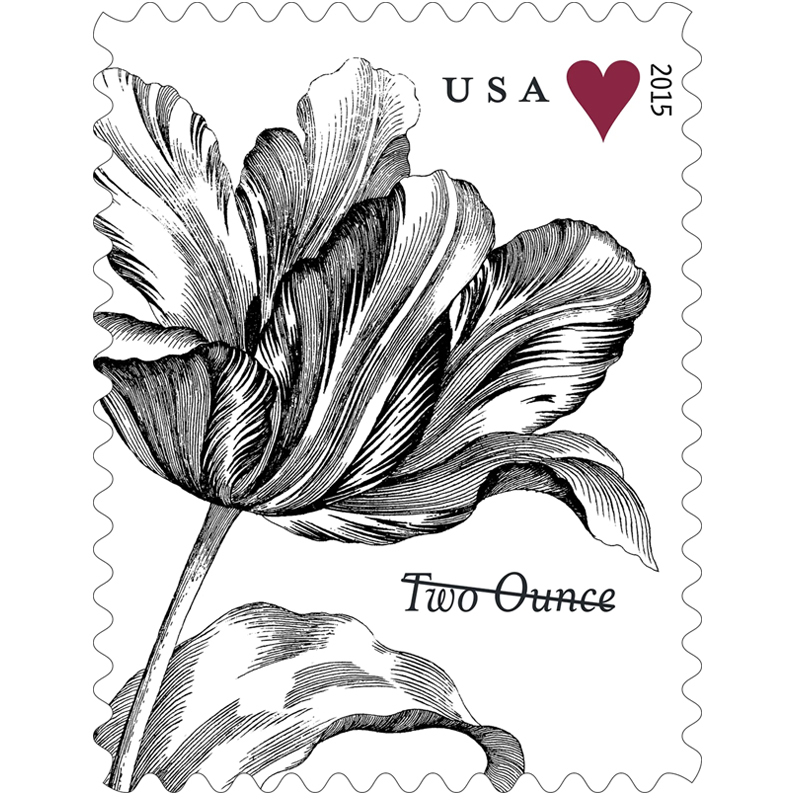 2015 Vintage Tulip Pane Postage Wedding Stamps