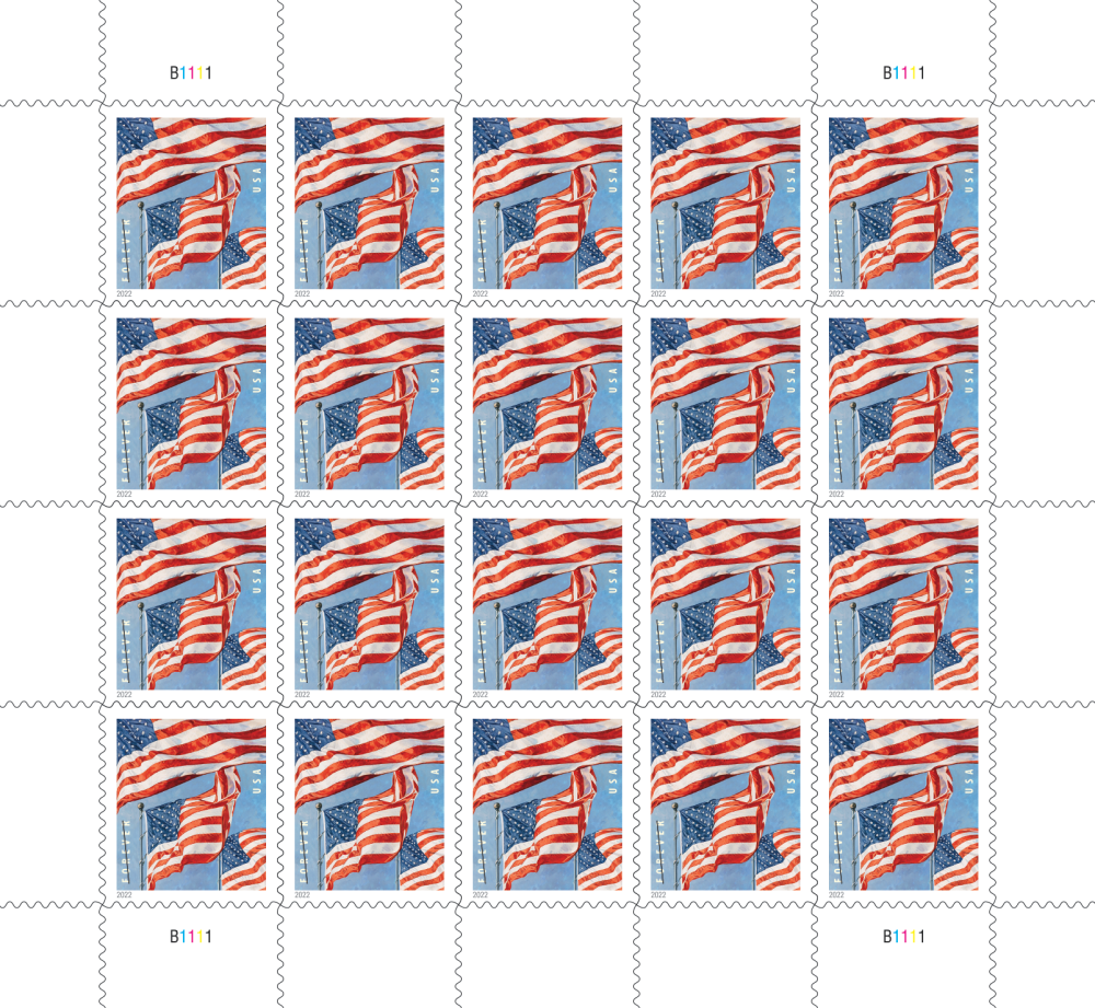 2022 U.S. Flags  5 sheets =100 stamps