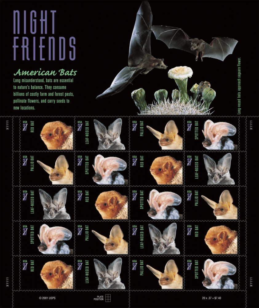 2002  American Bats  5 sheets =100 stamps