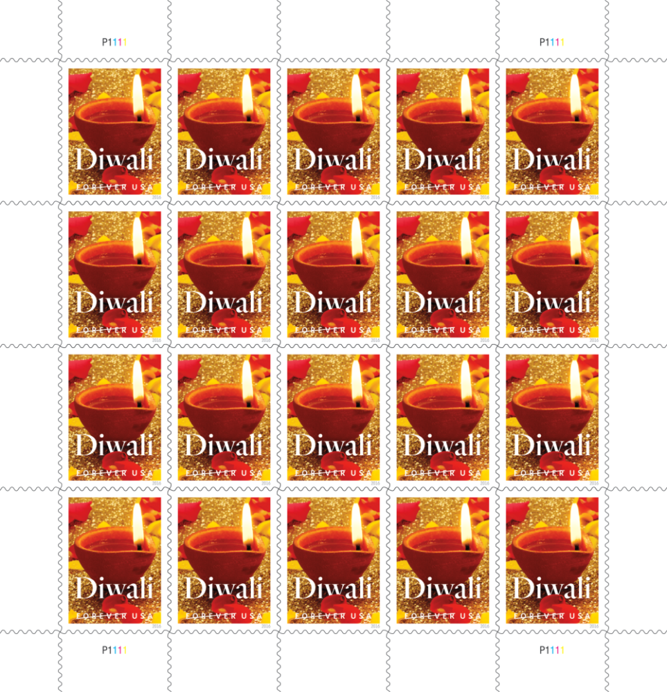 2016  Diwali  5 sheets =100 stamps