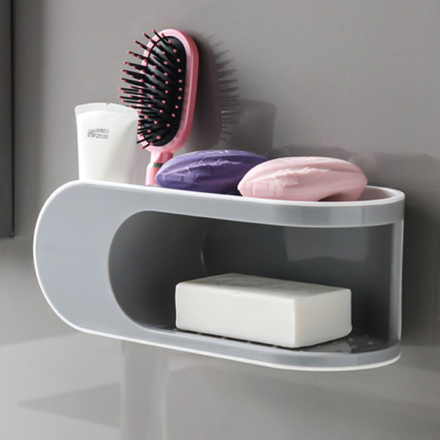Double layer soap box storage rack, no punching, creative drainage, bathroom suction cup, wall mounted bathroom soap box