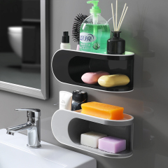 Double layer soap box storage rack, no punching, creative drainage, bathroom suction cup, wall mounted bathroom soap box