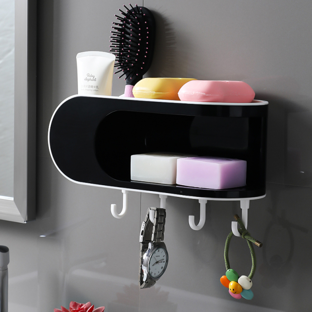 Double layer soap box storage rack, no punching, creative drainage, bathroom suction cup, wall mounted bathroom soap box