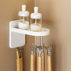 Huamili Small Items No Punching Multi Functional Rotatable Hook Strong Adhesive Storage Rack for Kitchen Bathroom Spatula Cooking Utensils