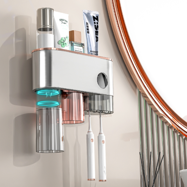 Gun gray toothbrush storage rack, bathroom non perforated mouthwash cup, dental cup wall mounted storage rack