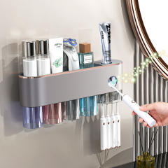 Gun gray toothbrush storage rack, bathroom non perforated mouthwash cup, dental cup wall mounted storage rack