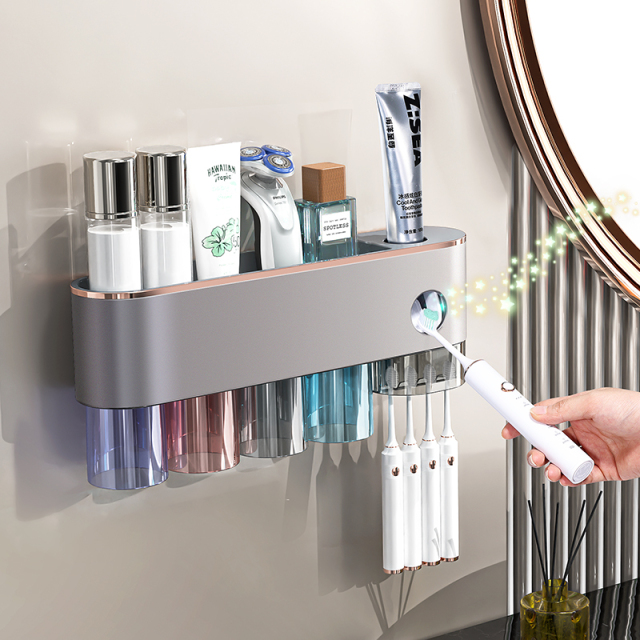 Gun gray toothbrush storage rack, bathroom non perforated mouthwash cup, dental cup wall mounted storage rack
