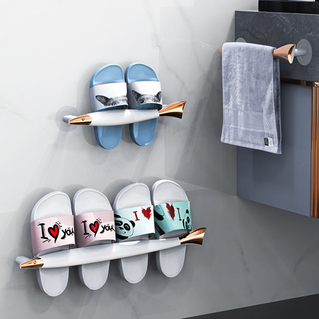 Creative fish shaped shoe rack, slipper rack, bathroom non perforated wall mounted household bathroom, shoe storage, drainage and storage