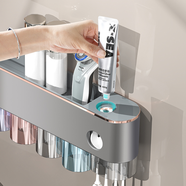 Gun gray toothbrush storage rack, bathroom non perforated mouthwash cup, dental cup wall mounted storage rack