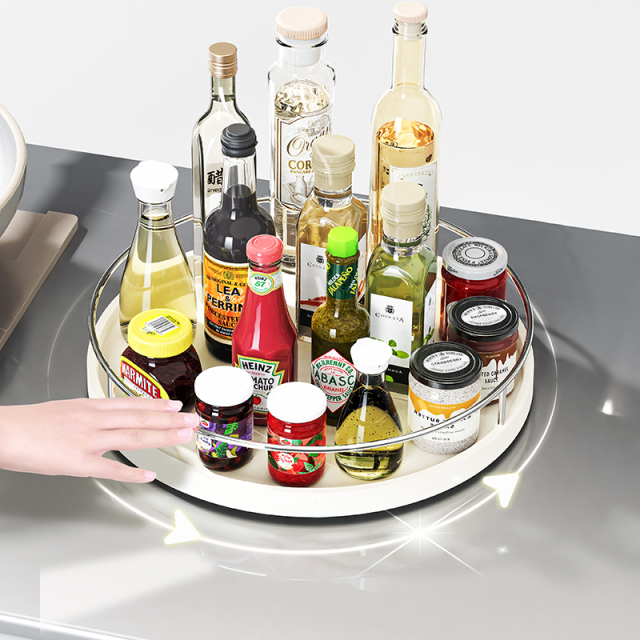 Stainless Steel Multifunctional Soy Sauce Bottle Seasoning Storage Floor Standing Rotating Storage Rack for Kitchen