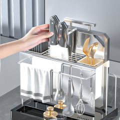 Multifunctional Kitchen Countertop Knife Chopstick Cutting Board Holder Storage Rack Integrated Tool Storage Sorting Rack