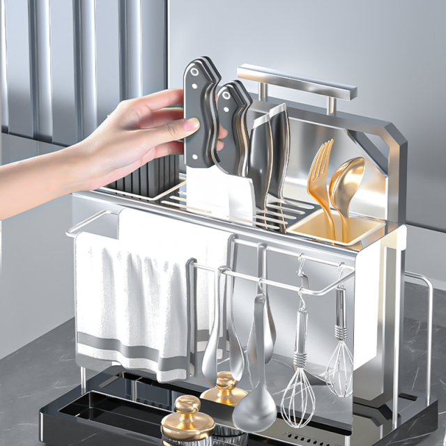 Multifunctional Kitchen Countertop Knife Chopstick Cutting Board Holder Storage Rack Integrated Tool Storage Sorting Rack