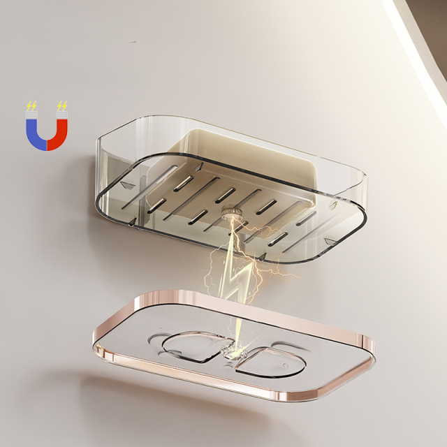 Strong suction cup, no punching soap box, wall mounted high-end household toilet soap storage rack, high-end drain box