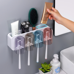Huamili Hot Sell Colorful Punch Free Mouthwash Cup Toothpaste Storage Holder Multifunction Wall Mounted Toothbrush Rack