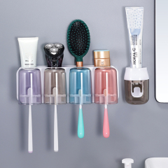 Huamili Hot Sell Colorful Punch Free Mouthwash Cup Toothpaste Storage Holder Multifunction Wall Mounted Toothbrush Rack