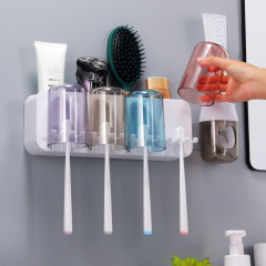Huamili Hot Sell Colorful Punch Free Mouthwash Cup Toothpaste Storage Holder Multifunction Wall Mounted Toothbrush Rack