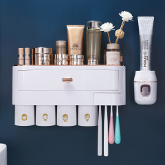 Huamili Space-Saving Toothpaste Dispenser With Toothbrush Holder for Bathroom Bath & Toilet Supplies