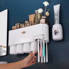 Huamili Space-Saving Toothpaste Dispenser With Toothbrush Holder for Bathroom Bath & Toilet Supplies