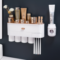 Huamili Space-Saving Toothpaste Dispenser With Toothbrush Holder for Bathroom Bath & Toilet Supplies