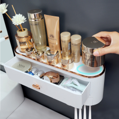 Huamili Space-Saving Toothpaste Dispenser With Toothbrush Holder for Bathroom Bath & Toilet Supplies