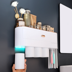 Huamili Space-Saving Toothpaste Dispenser With Toothbrush Holder for Bathroom Bath & Toilet Supplies