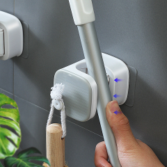 Huamili Wall-mounted Adhesive Broom Mop Holder Organizer Side-in Mop Racks for Bath & Toilet Supplies