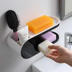 Huamili Double-Layer Soap Box With Hook Bathroom Set Soap Dish Holder for Home or Hotel