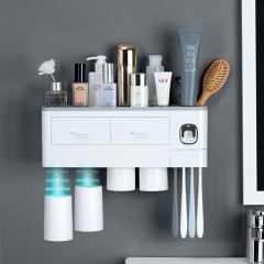 Huamili Modern Design ABS PP Material Toothbrush Rack With 4 Cups Dispenser Set for Home School Hotel Bathroom Use
