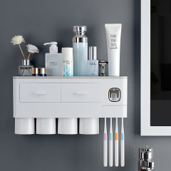 Huamili Modern Design ABS PP Material Toothbrush Rack With 4 Cups Dispenser Set for Home School Hotel Bathroom Use