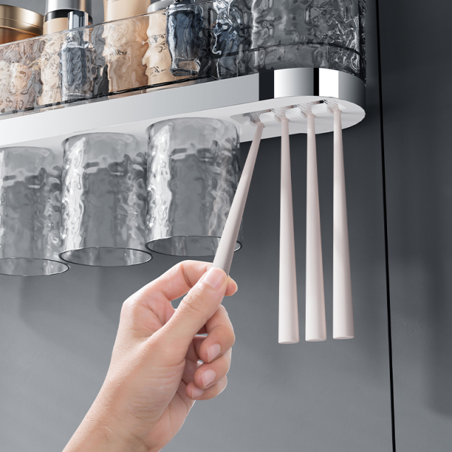 Huamili New Launch Glacier Pattern Toothbrush Holder Silver Stamping PET ABS for Bathroom Sets