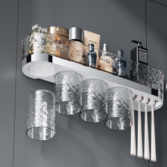 Huamili New Launch Glacier Pattern Toothbrush Holder Silver Stamping PET ABS for Bathroom Sets