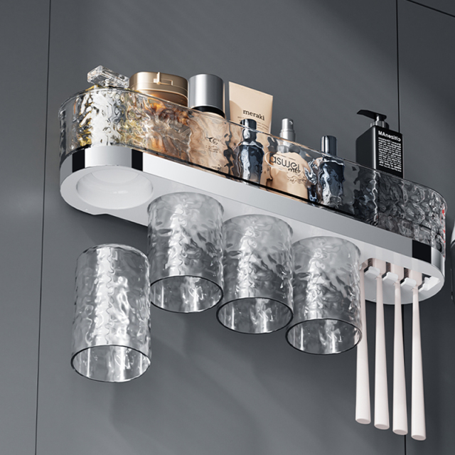 Huamili New Launch Glacier Pattern Toothbrush Holder Silver Stamping PET ABS for Bathroom Sets