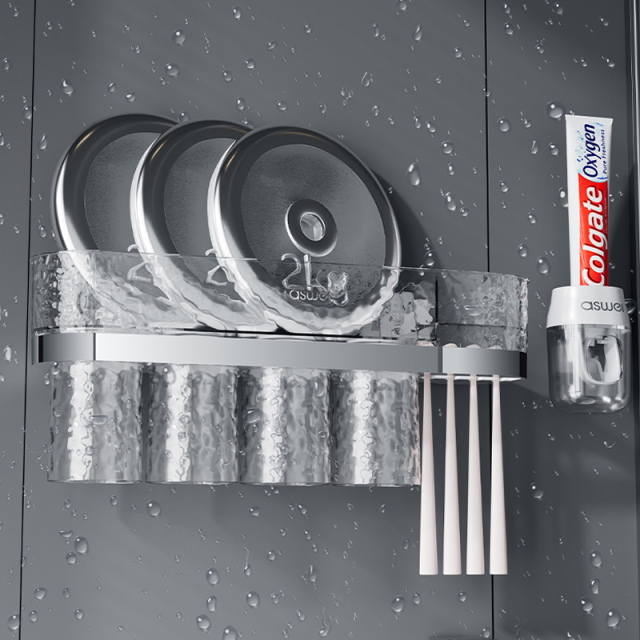 Huamili New Launch Glacier Pattern Toothbrush Holder Silver Stamping PET ABS for Bathroom Sets