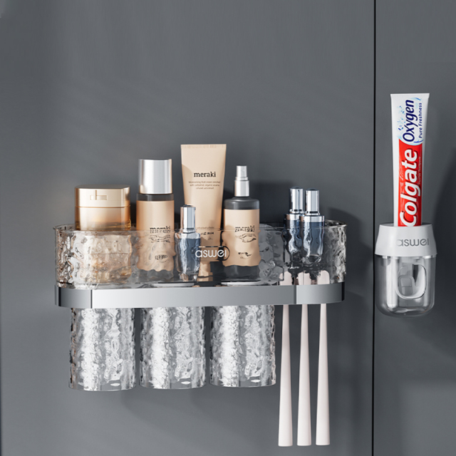 Huamili New Launch Glacier Pattern Toothbrush Holder Silver Stamping PET ABS for Bathroom Sets