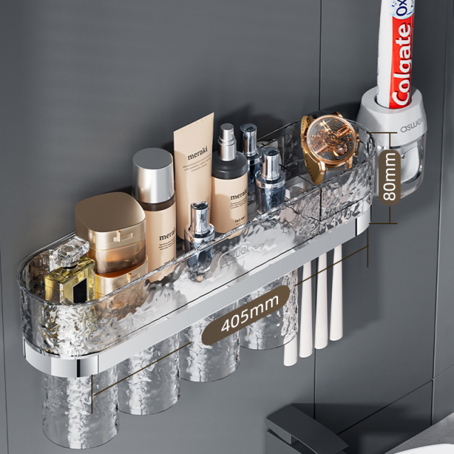 Huamili New Launch Glacier Pattern Toothbrush Holder Silver Stamping PET ABS for Bathroom Sets