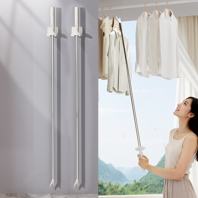 Huamili New Function Telescopic Clothes Prop ABS Silicone Steel Pipe Steel Wire Rope for Home Use