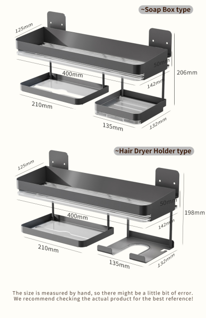 Huamili 304 Stainless Steel Wall-Mounted Drill-Free Detachable Shelf PET Acrylic for Home Bathroom Kitchen