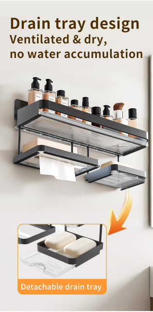 Huamili 304 Stainless Steel Wall-Mounted Drill-Free Detachable Shelf PET Acrylic for Home Bathroom Kitchen